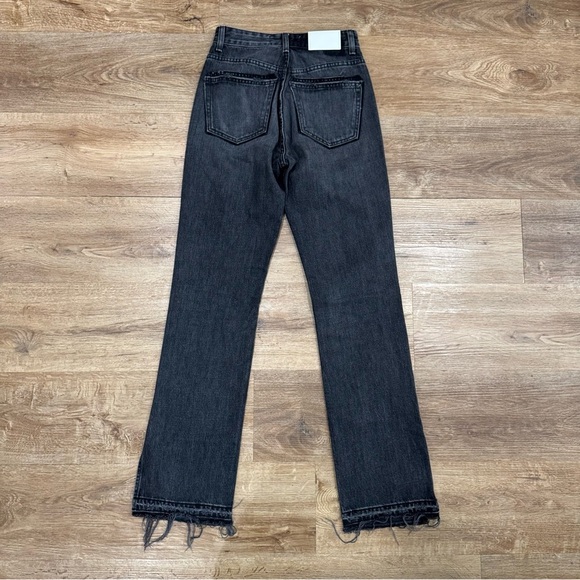 EB Denim Straight‎ Leg Unraveled Two Jean Washed Black Denim Split Hem Sz 24 - Picture 6 of 11